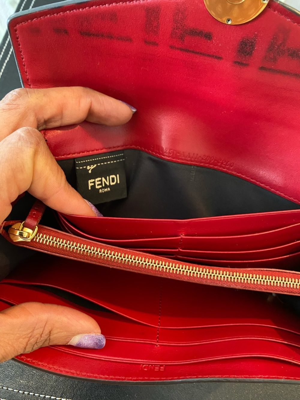 Fendi Red & Brown FF Logo Continental Envelope Zucca Monogram Wallet w/ Chain - Picture 11 of 14